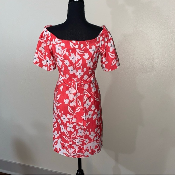 Eliza J Off The Shoulder Shift Dress In Coral White Floral Women's Size 2 - Picture 5 of 11